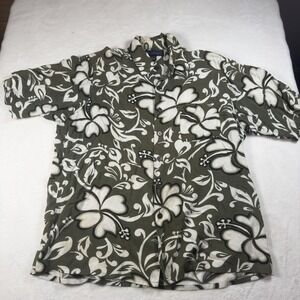 Pazzo Shirt Mens Large Green Hawaiian Floral Rayon Button Up Casual Tropical
